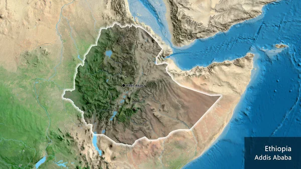 Närbild Etiopiens Gränsområde Med Ett Mörkt Överdrag Satellitkarta Huvudpunkt Glow — Stockfoto