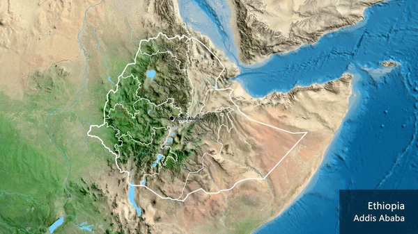 Крупним Планом Прикордонна Зона Ефіопії Регіональні Кордони Супутниковій Карті Столична — стокове фото