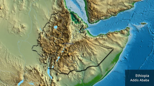 Close Ethiopia Border Area Physical Map Capital Point Bevelled Edges — Stock Photo, Image