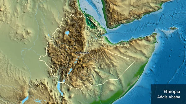 Close Ethiopia Border Area Physical Map Capital Point Outline Country — Stock Photo, Image