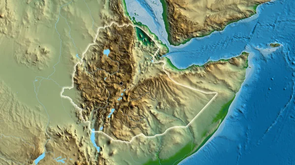 Close Área Fronteiriça Etiópia Mapa Físico Ponto Capital Brilho Torno — Fotografia de Stock