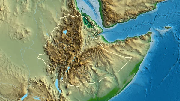 Close Área Fronteiriça Etiópia Mapa Físico Ponto Capital Esboço Torno — Fotografia de Stock