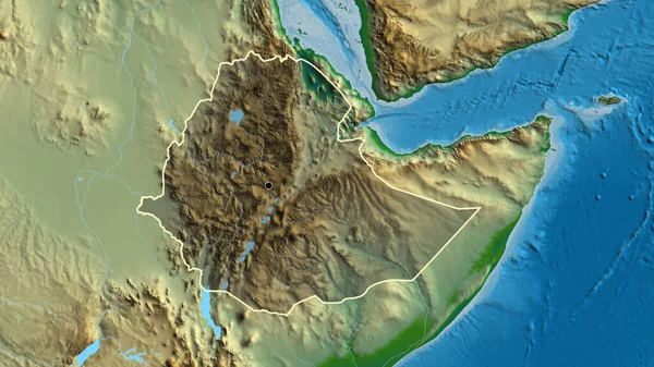 エチオピア国境地帯のクローズアップは 物理的な地図上の暗いオーバーレイで強調されています 資本ポイント 全国の概要 — ストック写真
