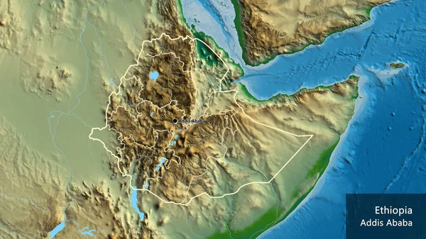 Närbild Etiopiens Gränsområde Och Dess Regionala Gränser Fysisk Karta Huvudpunkt — Stockfoto