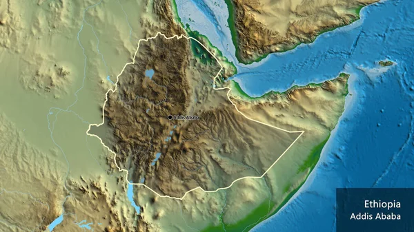Close Ethiopia Border Area Highlighting Dark Overlay Physical Map Capital — Stock Photo, Image