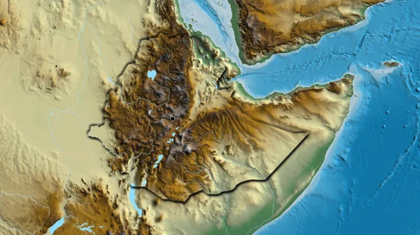 Plano Perto Zona Fronteiriça Etiópia Num Mapa Socorro Ponto Capital — Fotografia de Stock