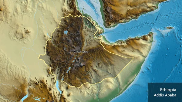 Close Ethiopia Border Area Highlighting Dark Overlay Relief Map Capital — Stock Photo, Image