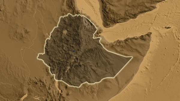 Крупный План Пограничной Зоны Эфиопии Выделяющийся Тёмным Наложением Карту Высоты — стоковое фото