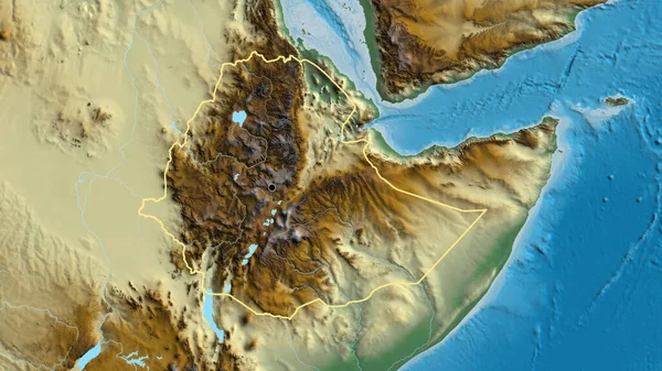 在一张救济地图上对埃塞俄比亚边境地区进行的密切监视 资本点 国家形貌概述 — 图库照片
