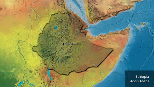 Close Ethiopia Border Area Highlighting Dark Overlay Topographic Map Capital — Stock Photo, Image