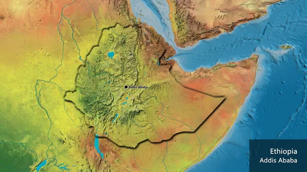 Close Ethiopia Border Area Topographic Map Capital Point Bevelled Edges — Stock Photo, Image