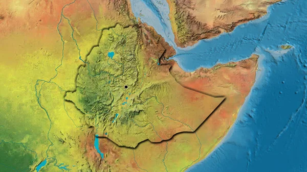 Primer Plano Zona Fronteriza Etiopía Mapa Topográfico Punto Capital Bordes —  Fotos de Stock