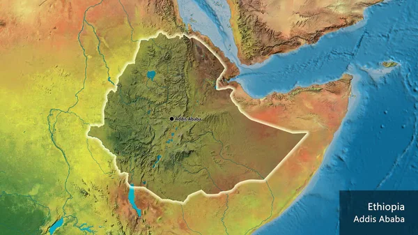 Close Área Fronteira Etiópia Destacando Com Uma Sobreposição Escura Mapa — Fotografia de Stock