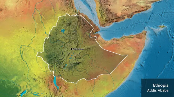 Крупный План Пограничной Зоны Эфиопии Выделяющийся Тёмным Наложением Топографическую Карту — стоковое фото