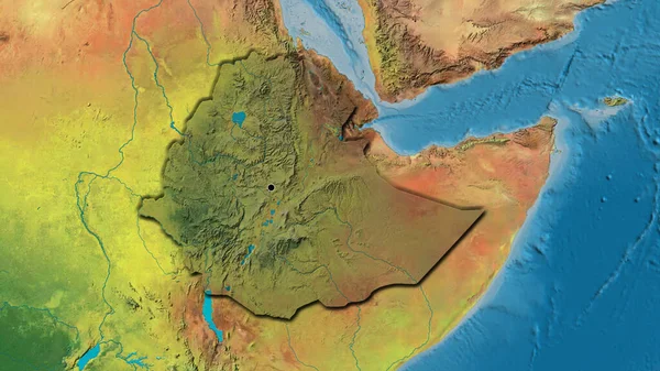 埃塞俄比亚边境地区的特写镜头 用地形图上的黑暗阴影突出显示 资本点 国家形状的斜边 — 图库照片
