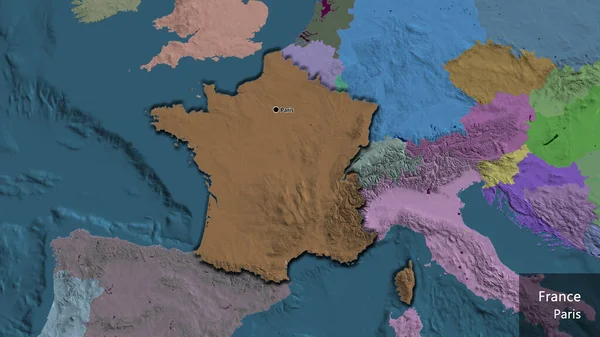Close France Border Area Highlighting Dark Overlay Administrative Map Capital — Stock Photo, Image