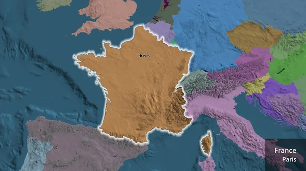 Nahaufnahme Des Französischen Grenzgebiets Auf Einer Verwaltungskarte Kapitalpunkt Überall Land — Stockfoto