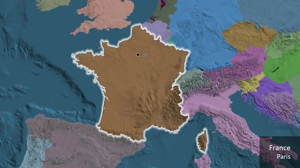 Detailní Záběr Pohraniční Oblasti Francie Zdůrazňující Tmavé Překrytí Administrativní Mapě — Stock fotografie