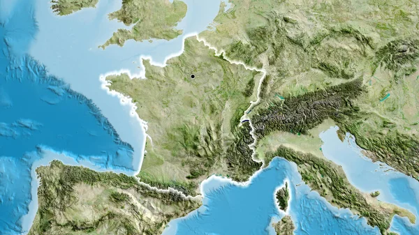 Närbild Frankrikes Gränsområde Satellitkarta Huvudpunkt Glow Runt Landet Form — Stockfoto
