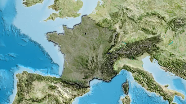 法国边境地区的特写镜头 用卫星地图上的黑暗覆盖突出显示 资本点 国家形状的斜边 — 图库照片