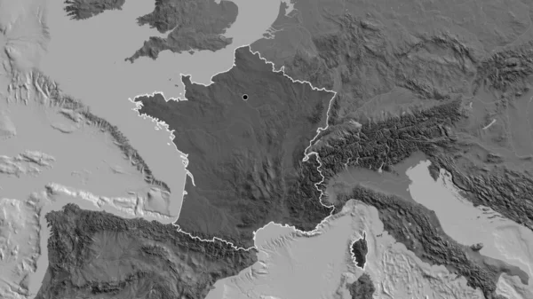 Närbild Frankrikes Gränsområde Med Ett Mörkt Överdrag Tvåvåningskarta Huvudpunkt Skissera — Stockfoto