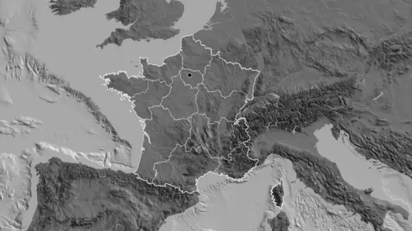 Närbild Frankrikes Gränsområde Och Dess Regionala Gränser Bilnivåkarta Huvudpunkt Skissera — Stockfoto