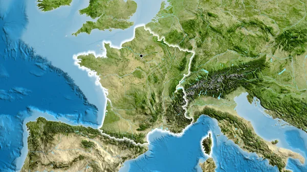Close Área Fronteiriça França Mapa Satélite Ponto Capital Brilho Torno — Fotografia de Stock