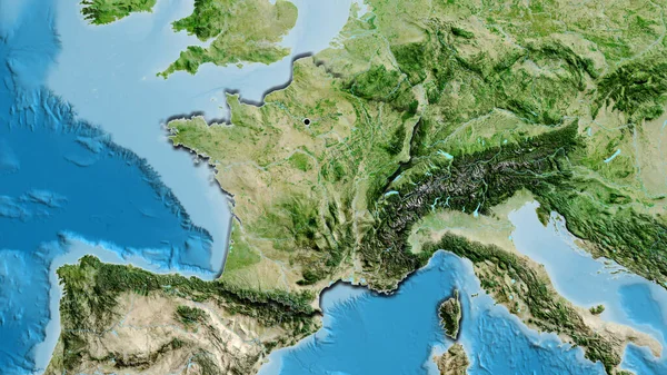 Close France Border Area Satellite Map Capital Point Bevelled Edges — Stock Photo, Image