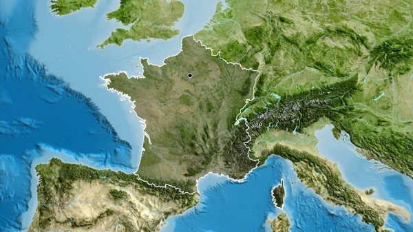衛星地図上の暗いオーバーレイで強調フランス国境地域のクローズアップ 資本ポイント 全国の概要 — ストック写真