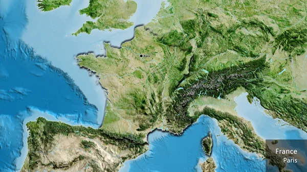 Close Área Fronteiriça França Mapa Satélite Ponto Capital Bordas Chanfradas — Fotografia de Stock