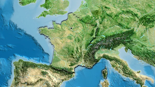 衛星地図上のフランス国境地帯の閉鎖 資本ポイント 国の形の縁が隠されている — ストック写真