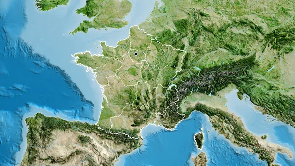 Zbliżenie Francuskiej Strefy Przygranicznej Jej Granic Regionalnych Mapie Satelitarnej Główny — Zdjęcie stockowe