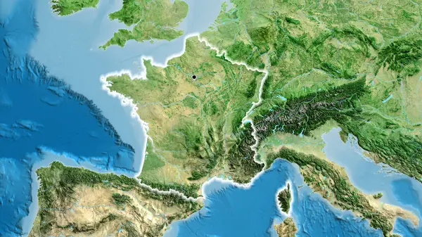 Nahaufnahme Des Französischen Grenzgebiets Auf Einer Satellitenkarte Kapitalpunkt Glühen Ganzen — Stockfoto