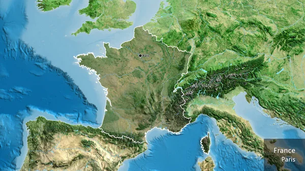 Närbild Frankrikes Gränsområde Med Mörk Överlagring Satellitkarta Huvudpunkt Runt Landet — Stockfoto