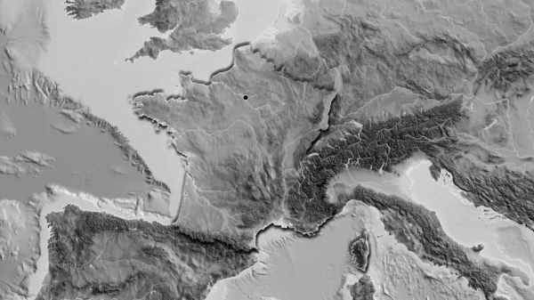 Zbliżenie Strefy Przygranicznej Francji Mapie Skali Szarości Główny Punkt Ścinane — Zdjęcie stockowe