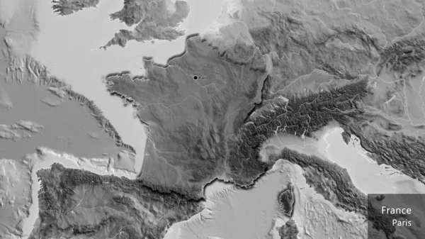 Zbliżenie Strefy Przygranicznej Francji Ciemnym Pokryciem Mapie Skali Szarości Główny — Zdjęcie stockowe