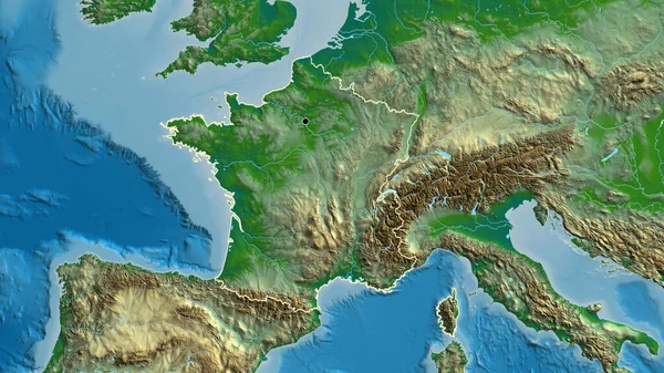 在一张实景地图上对法国边境地区进行的密切监视 资本点 国家形貌概述 — 图库照片