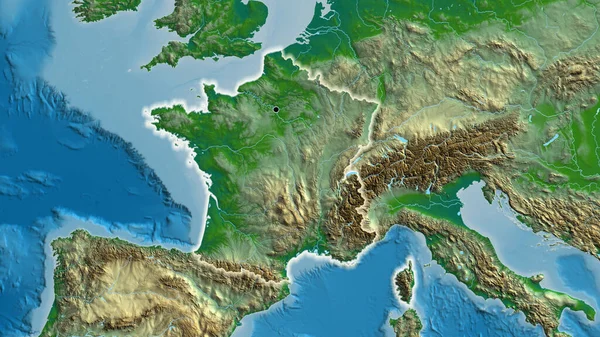 Detailní Záběr Pohraniční Oblasti Francie Fyzické Mapě Fakt Záře Kolem — Stock fotografie