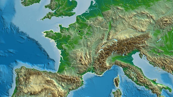 Närbild Frankrikes Gränsområde Och Dess Regionala Gränser Fysisk Karta Huvudpunkt — Stockfoto