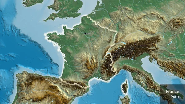 Close Área Fronteiriça França Mapa Alívio Ponto Capital Brilha Volta — Fotografia de Stock
