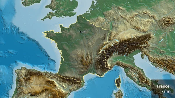 Close France Border Area Highlighting Dark Overlay Relief Map Capital — Stock Photo, Image
