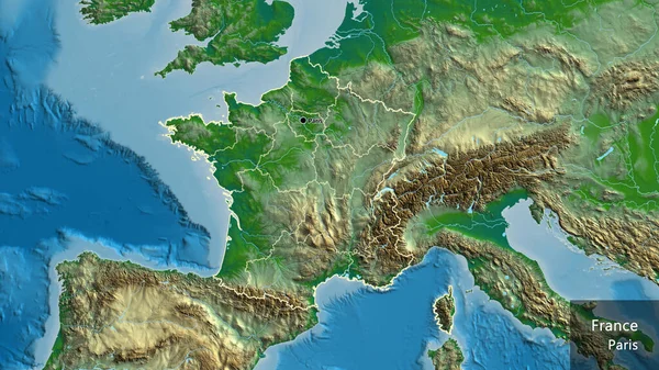 지도에서 프랑스 지역의 국경을 클로즈업한 것입니다 국가의 모양을 중심으로 나라의 — 스톡 사진
