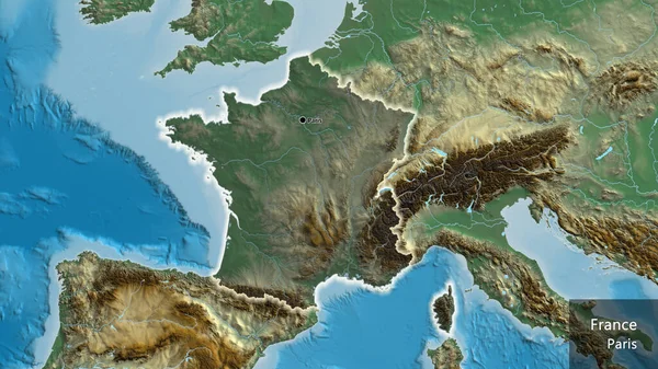 Francia Határ Menti Terület Közelsége Amely Egy Domborzati Térképen Sötét — Stock Fotó