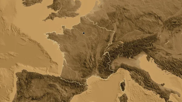 Närbild Frankrikes Gränsområde Karta Över Sepiahöjder Huvudpunkt Skissera Runt Landet — Stockfoto