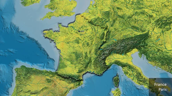 地形図上のフランス国境地帯の閉鎖 資本ポイント 国の形の縁が隠されています 英名国とその首都 — ストック写真