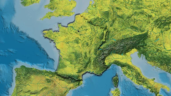 地形図上のフランス国境地帯の閉鎖 資本ポイント 国の形の縁が隠されている — ストック写真