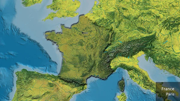 Close France Border Area Highlighting Dark Overlay Topographic Map Capital — Stock Photo, Image