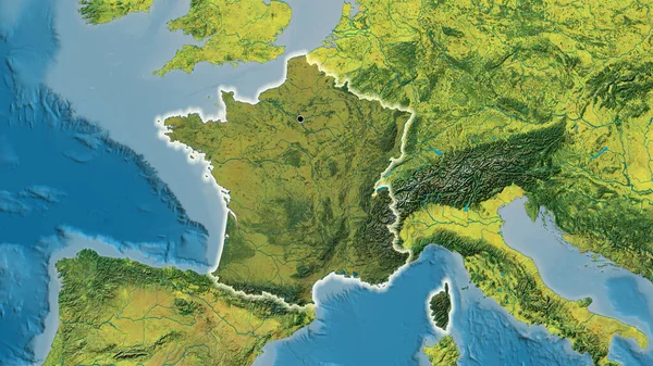 프랑스 지역의 촬영은 지형학 지도에 오버레이로 조명되고 전국을 누비며 젓는다 — 스톡 사진