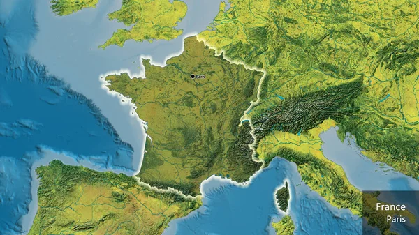 프랑스 지역의 촬영은 지형학 지도에 오버레이로 조명되고 국가의 형태로 있습니다 — 스톡 사진