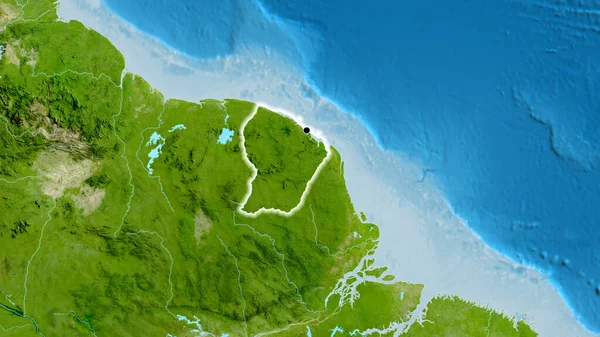 Close French Guiana Border Area Satellite Map Capital Point Glow — Stock Photo, Image